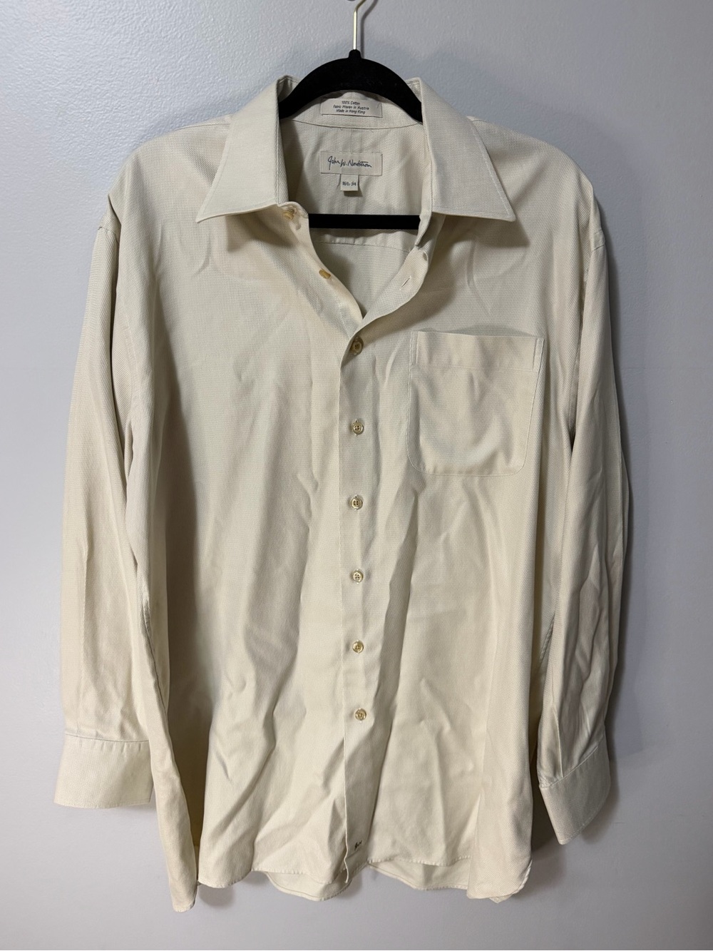 Vintage John W Nordstrom Dress Shirt 16.5 34 Cream Textured Austrian Fabric